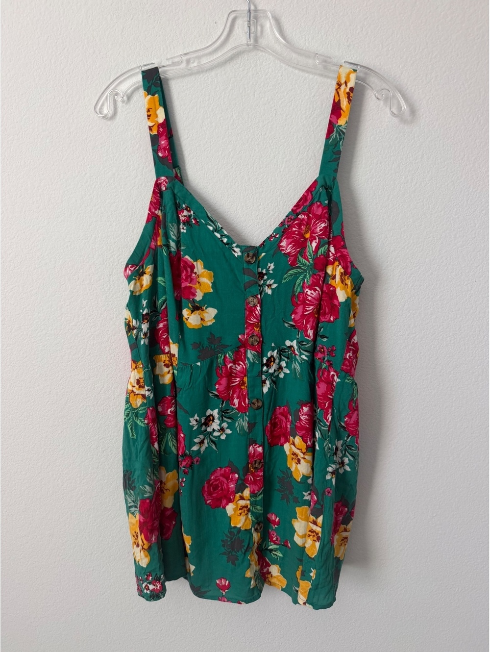 TORRID NWT Sleeveless V-Neck Button Up Floral Green Tank Top Women's Size 1 (1X)